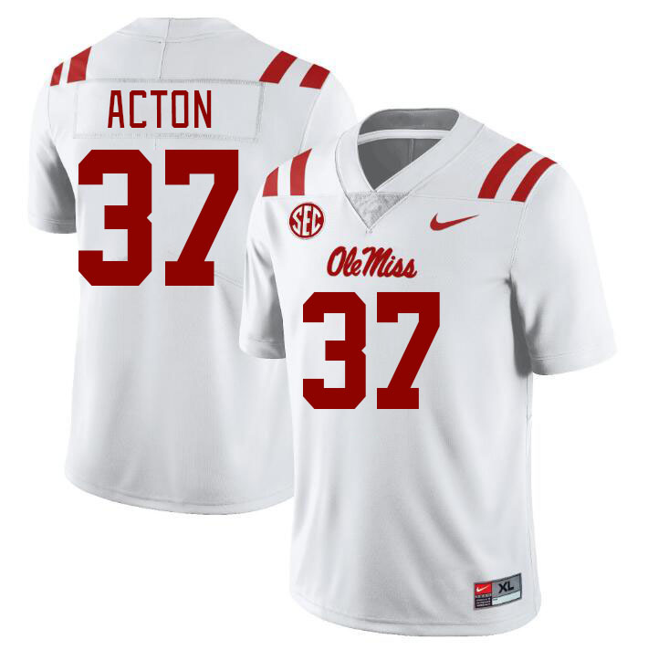 Men #37 Austin Acton Ole Miss Rebels College Football Jerseyes Stitched Sale-White